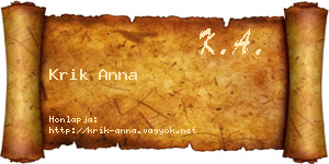 Krik Anna névjegykártya